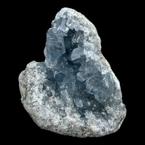 Blue celestite geode from madagascar, raw crystal cluster with natural sparkle, deep blue crystal for display, meditation, crown chakra