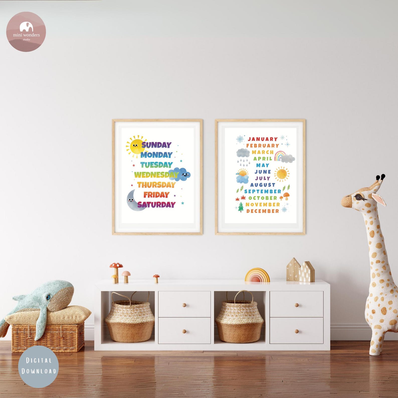Days & Months of the Year Printable Posters – Nursery Wall Art Bundle ...