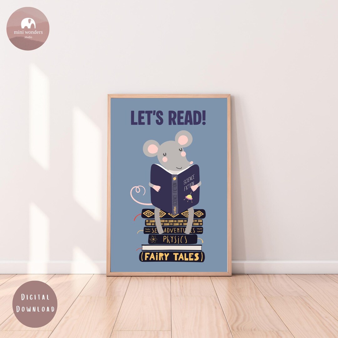 Let's Read Poster.pdf Let’s Read Poster for Kids Room, Reading Mouse Wall Art, Nursery Book ...