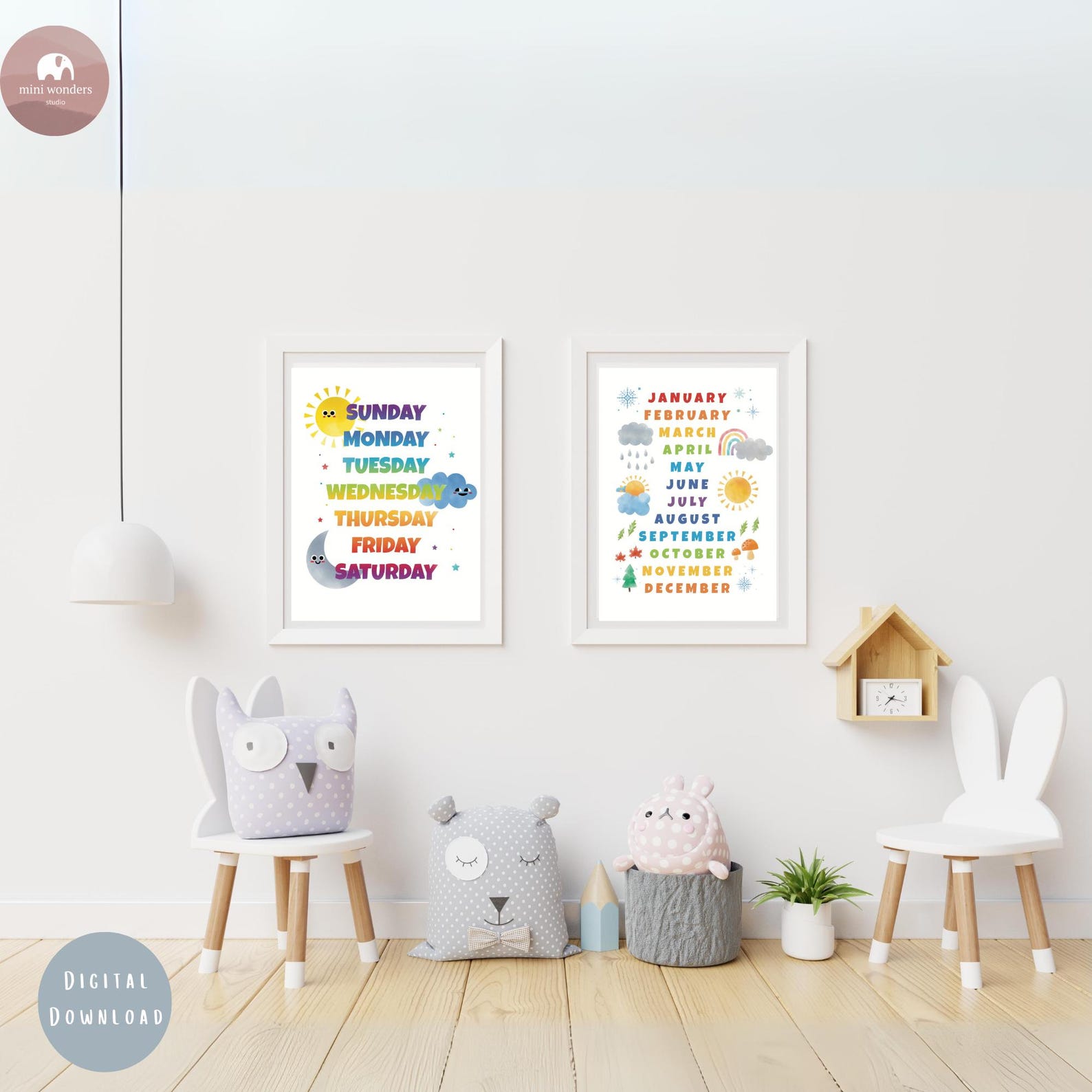 Days & Months of the Year Printable Posters – Nursery Wall Art Bundle ...