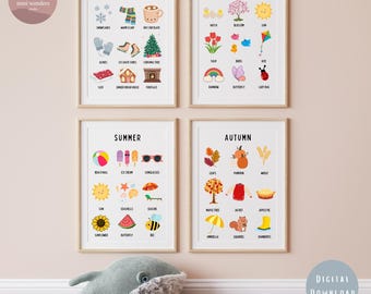 Printable Four Seasons Wall Art, Colorful Seasons Set of 4, Printable 4 ...