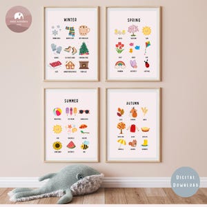 Seasons Poster Bundle for Kids – Spring Summer Autumn Winter | Nursery Wall Art Printable | Educational Digital Download Set