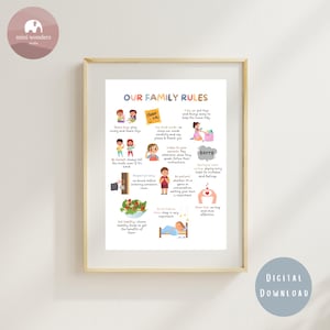 Family Rules Nursery Wall Art Digital Download - Playroom Rules Sign - Kids Room Positive Quote - Family Decor