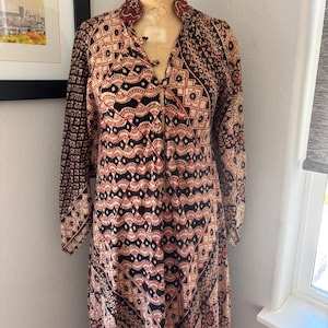 Vintage 1970&#39;s Block Print Cotton Kaftan