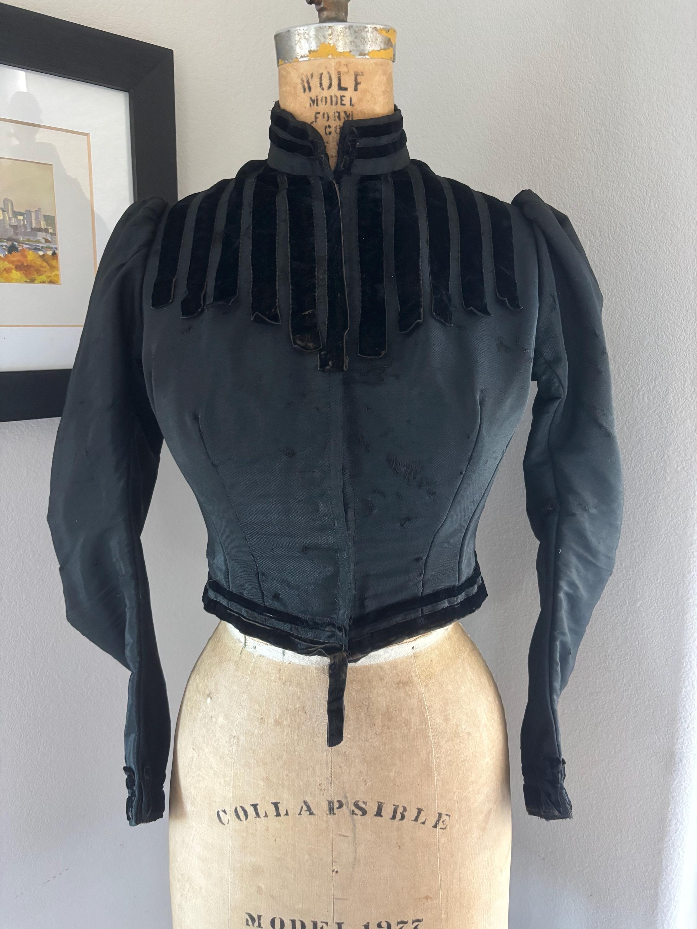 Antique Victorian Era Silk Bodice Jacket with Velvet Accents