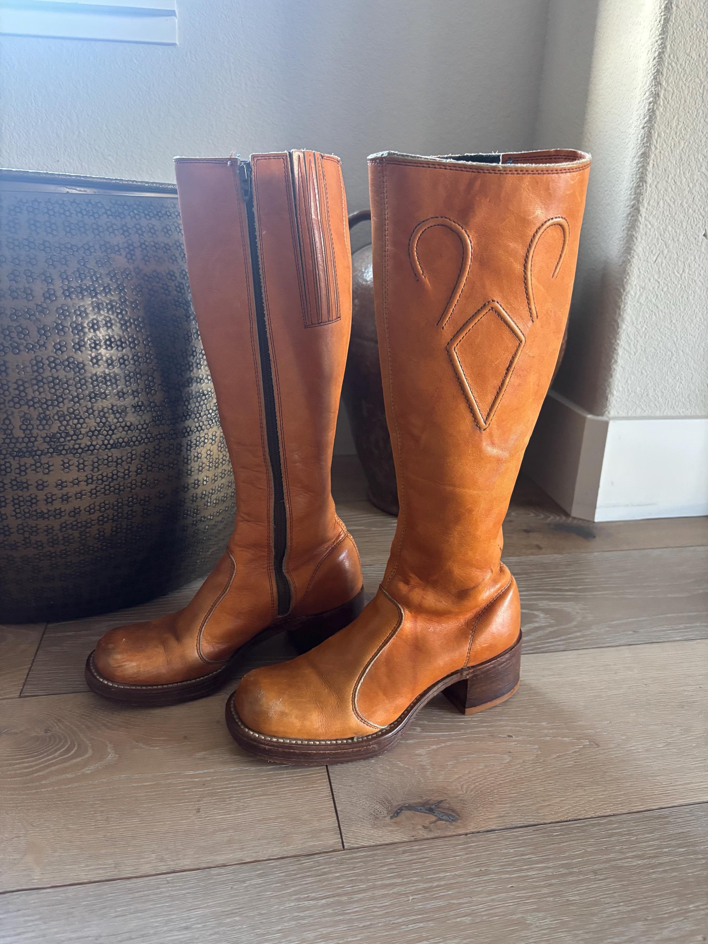 Vintage 60s 70s Frye Brown Mahogany Leather Campus Heel Boot Vintage 70s Frye Campus Boots Tall Chestnut Brown Leather  main image 4