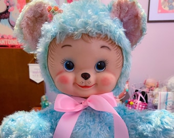 VTG Original Rushton Star Creation Plush Stuffed Animal Rubber Face Blue Bear