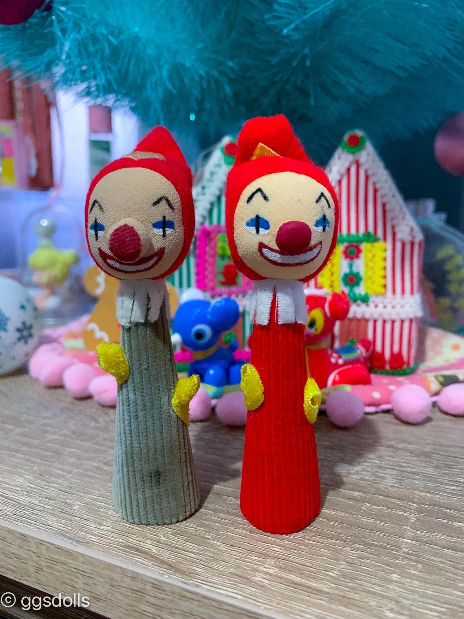VTG Japan Rare Felt Clown Kitsch Finger Puppets