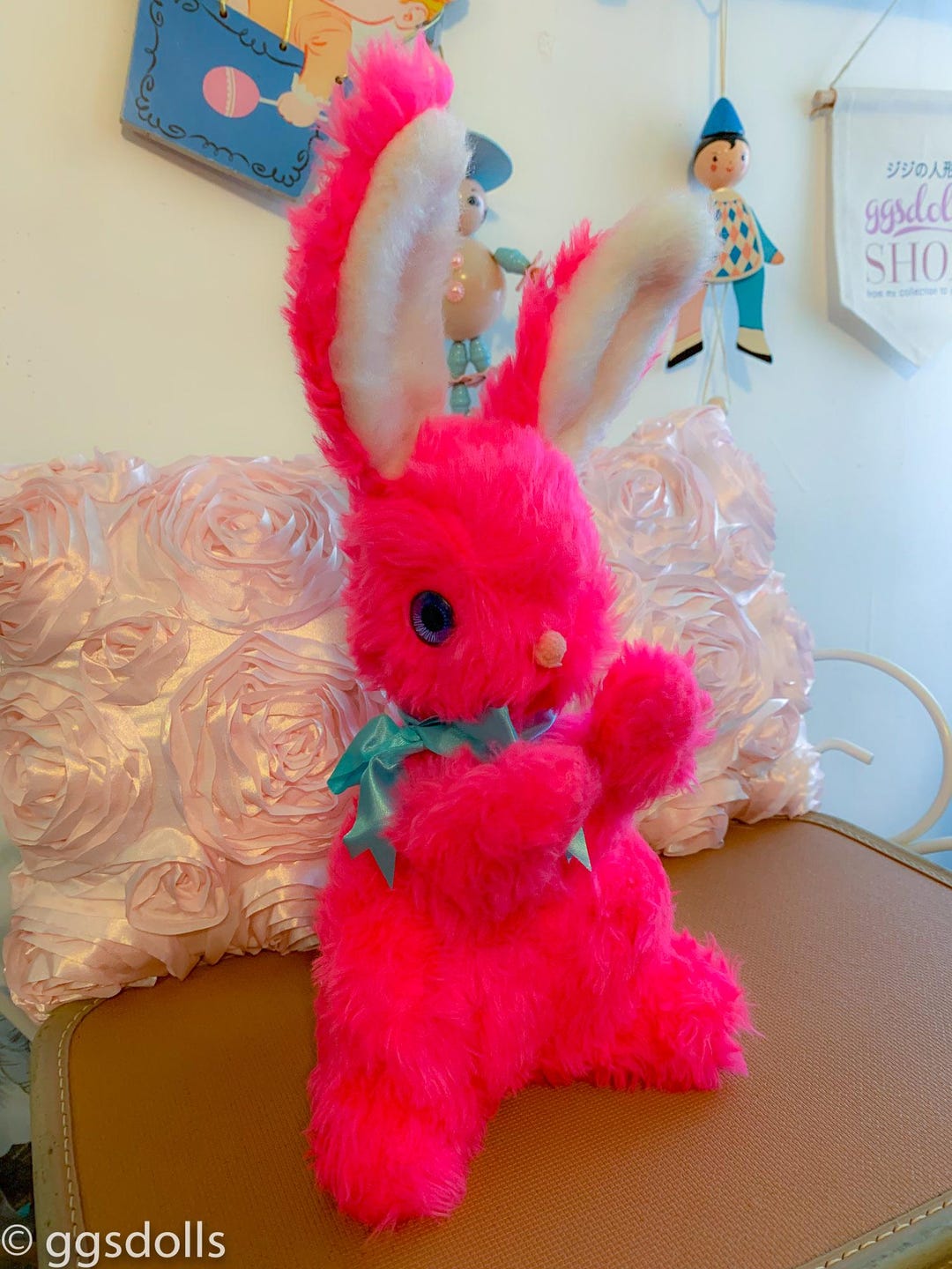 VTG Rushton Plush Stuffed Animal Bunny Standing Easter Rabbit Hot Pink ...