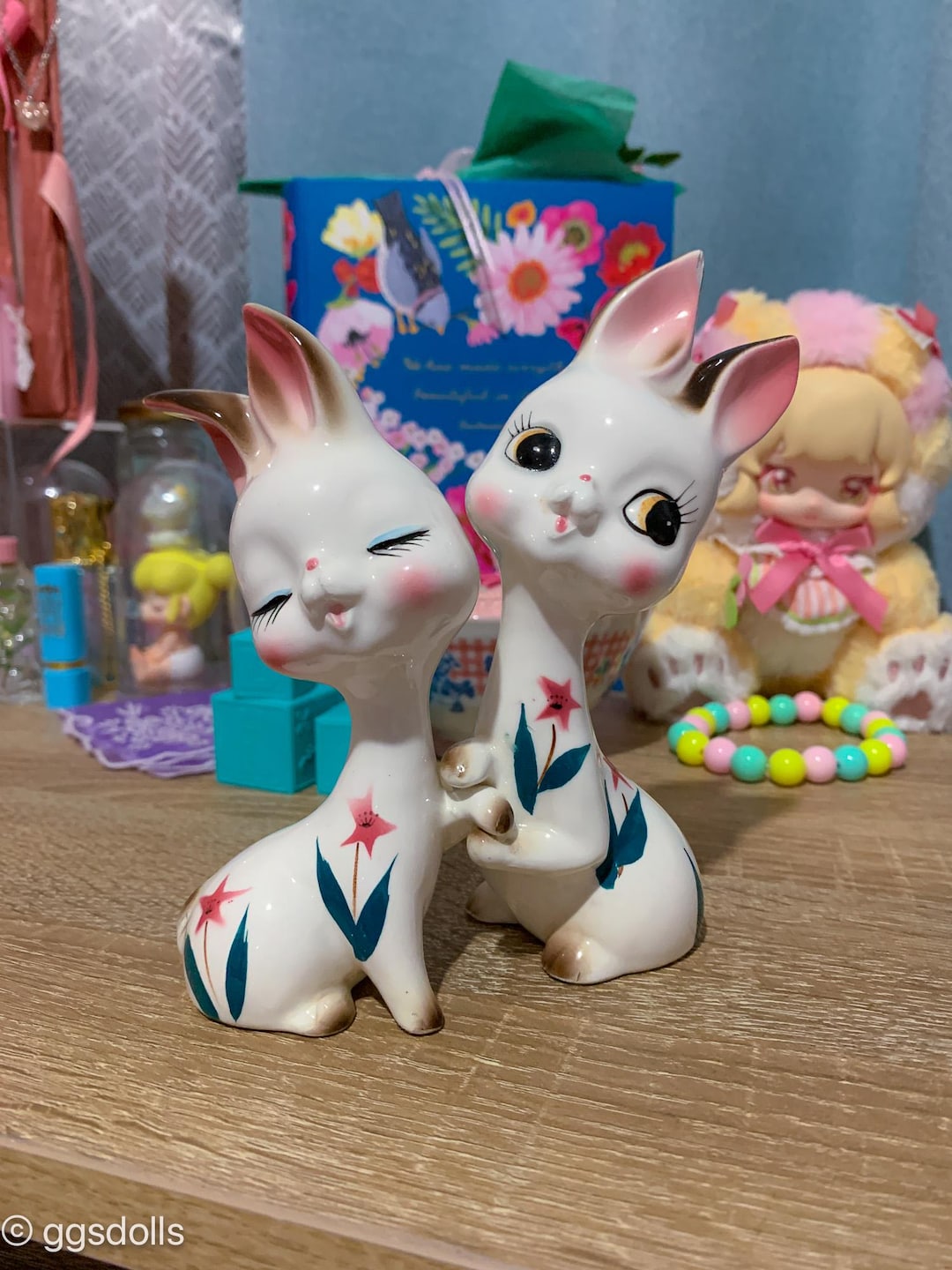 Kitsch Shiny Rabbit VTG Japan Kitsch Ceramic White Floral Bunny Couple Rabbit Figurines - Etsy