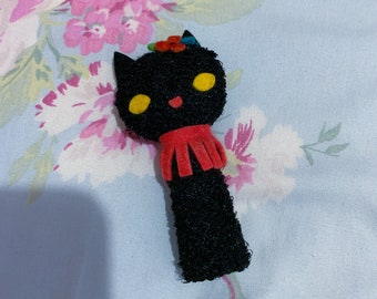 VTG Japón sintió Kanebo gato negro gatito títere de dedo