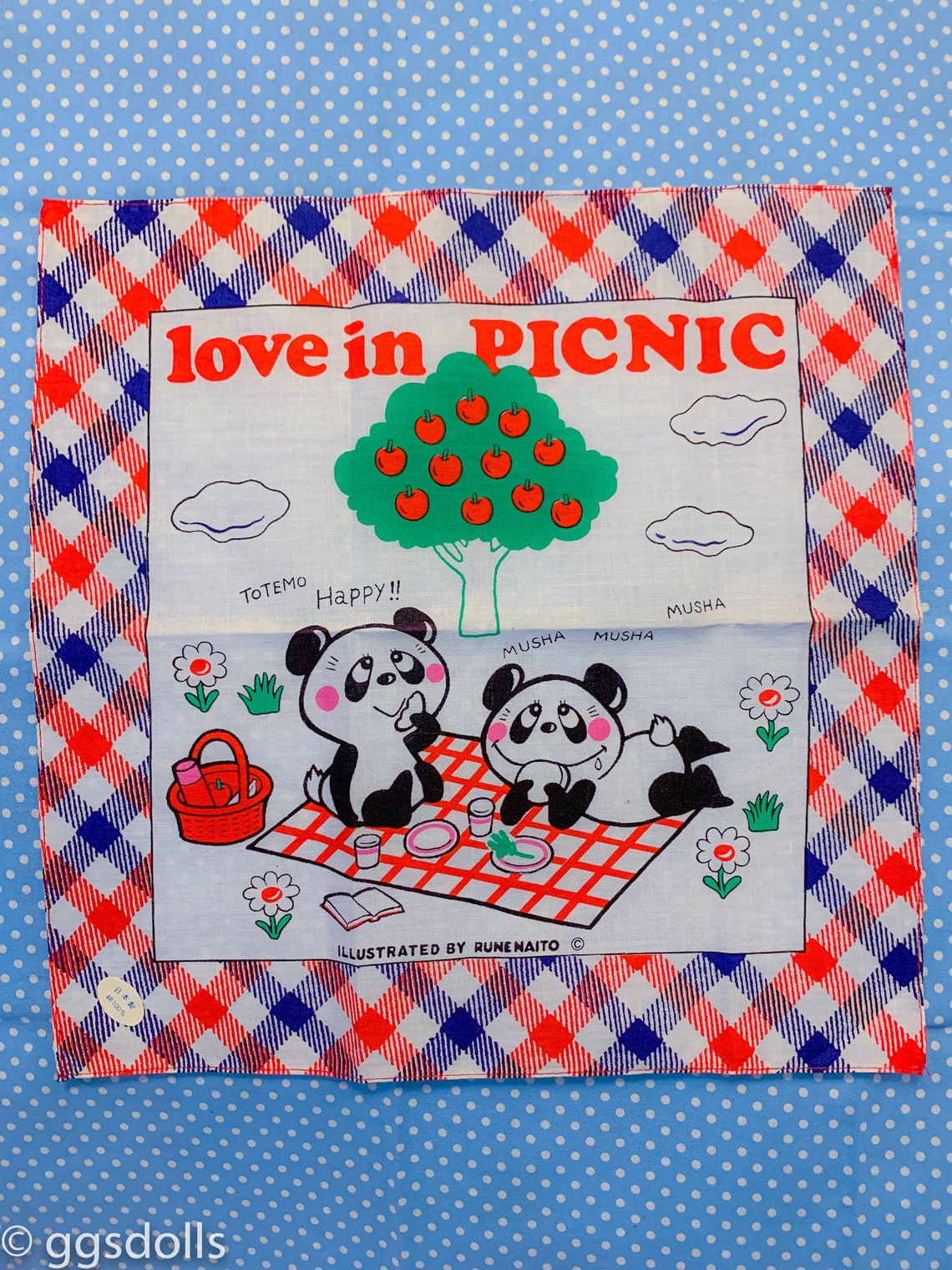 VTG Kitsch Rune Naito Art Plaid Panda Love in Picnic - Etsy