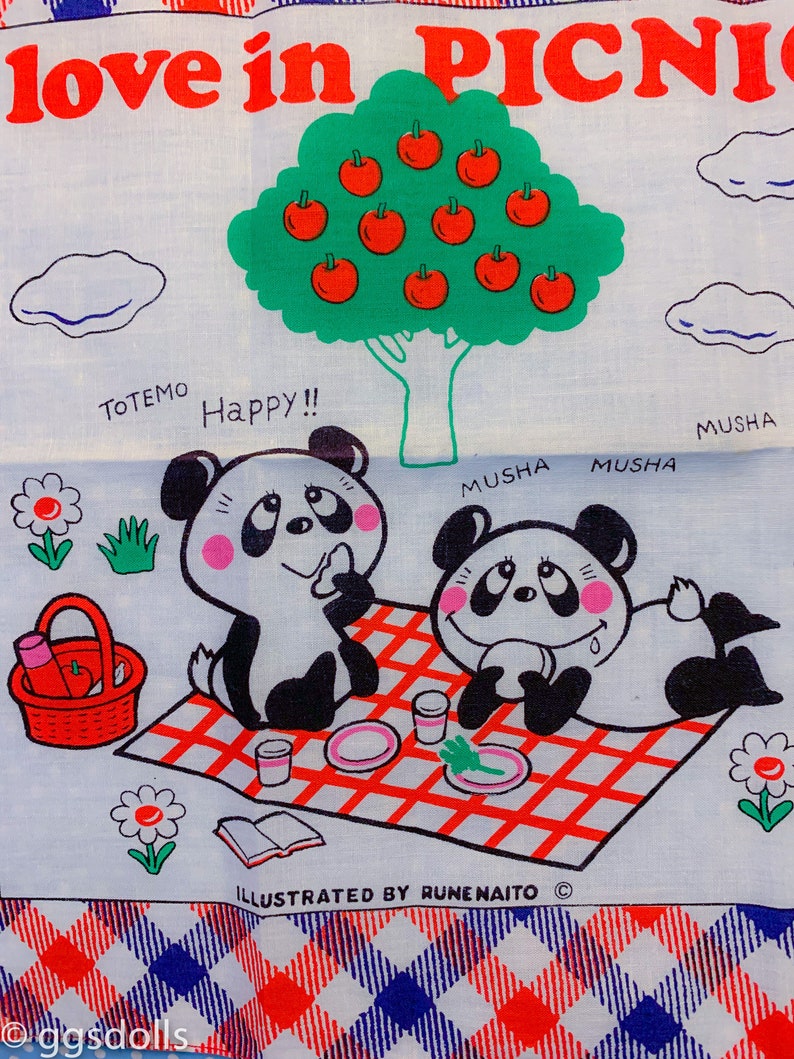 VTG Kitsch Rune Naito Art Plaid Panda Love in Picnic - Etsy
