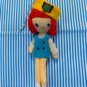 Vtg Japan Big Eye Stewardess Girl Bunka Pose Doll Ornament
