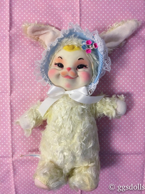 VTG Plush Stuffed Animal Rubber Face Sweet Girl Bunny Rabbit