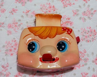 Giocattolo vintage Bandai in latta, raro, tostapane antropomorfo (2 pezzi funzionanti)
