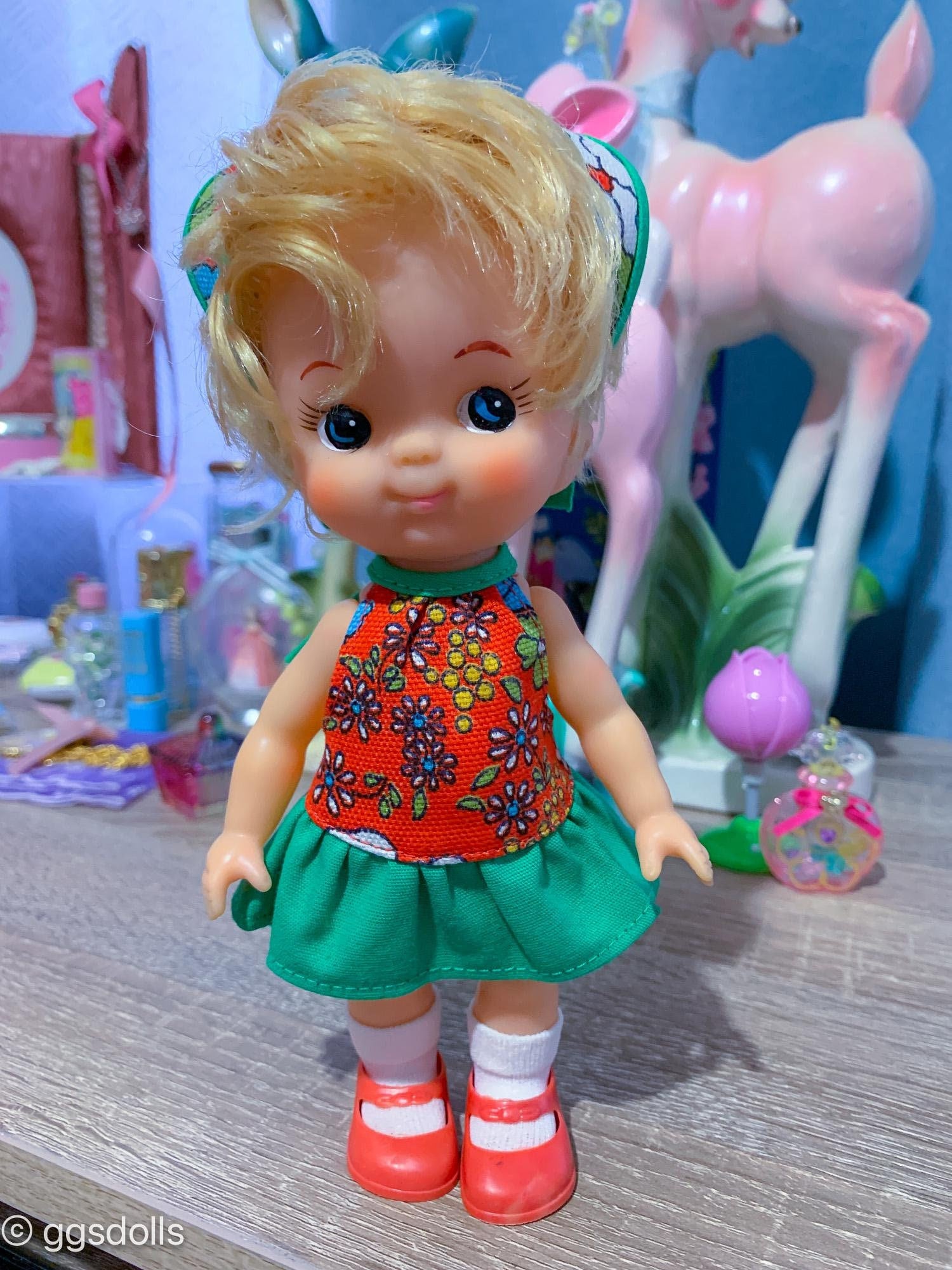Vtg Japan Mod 60s Big Eyed Mod Girl Doll W Blonde Bubblecut Like