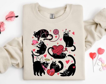 Valentines Cat Shirt, Cat Lover Shirt, Valentines Day Shirts for Women Valentine's Day t-shirt cat mom, Cute Valentine Cats Cat Hearts Shirt