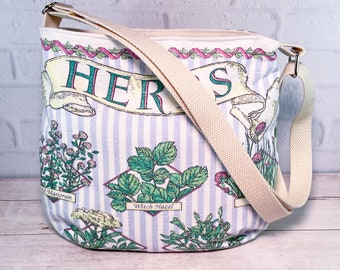 Vintage Herbs dish towel crossbody adjustable strap tote handbag