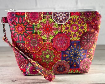 Large travel pouch project bag pink medallion