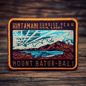 Bali Mount Batur Patch – Indonesia Hiking Badge, Kintamani Souvenir, Mountain Adventure Gift, Woven Iron-On Patch, Volcano Trekking Badge