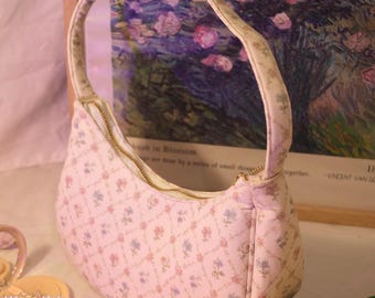 Basic Shoulder Bag - Cream Bag/ Vintange Tiny  Floral - Linen Handmade Bag - Aesthetic Vintage Flower Handbag - country style - Gift for Her
