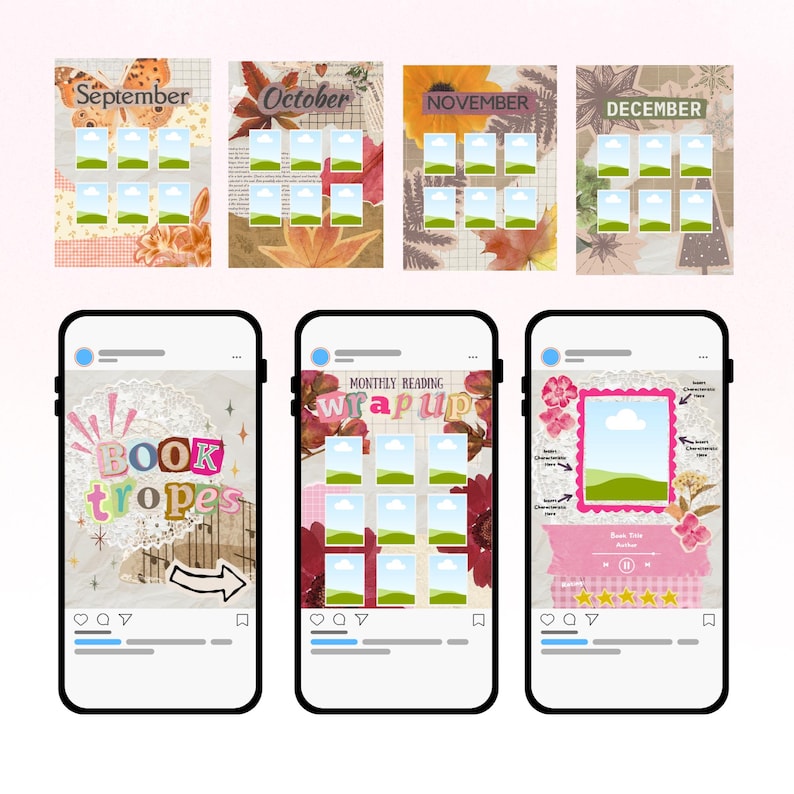 52 Scrapbook Themed Bookstagram Canva Templates for Instagram