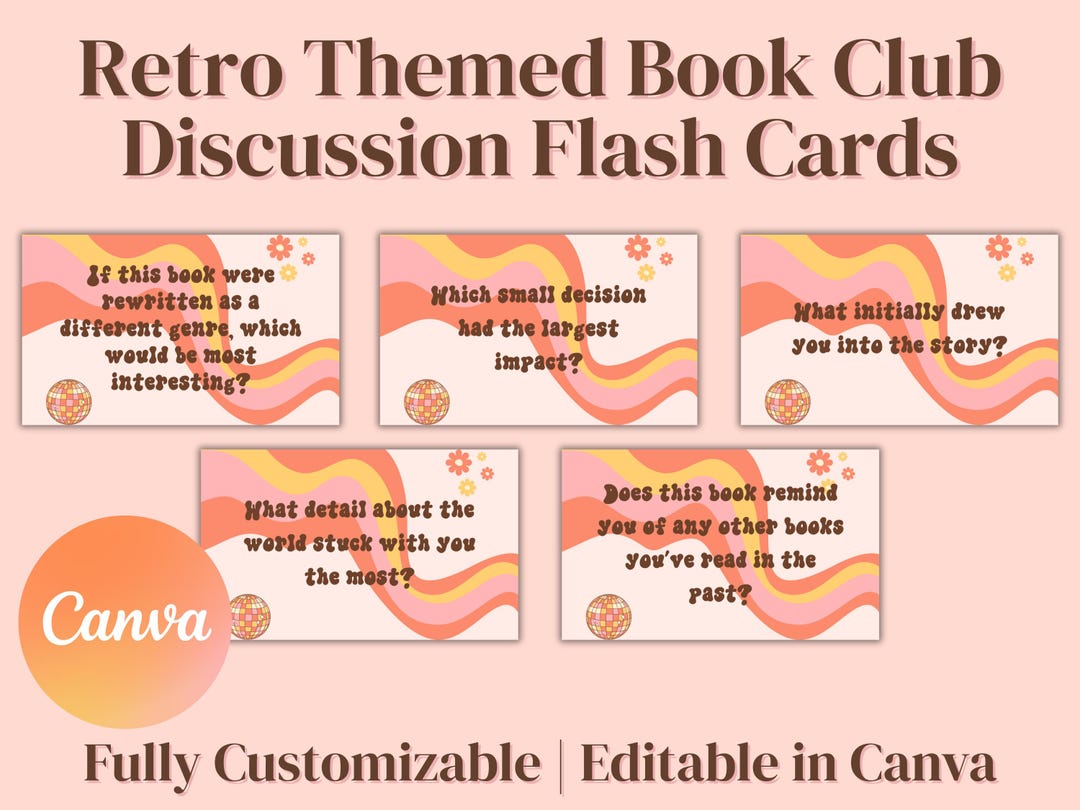 Book Club Question Cards Printable | Retro Vintage Discussion Cards ...