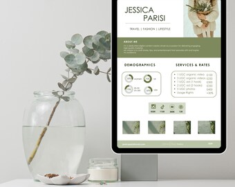 Groene canvassjabloon voor mediakit 1 pagina | Instagram-mediakit | Sjabloon Influencer-tariefblad | Blogger-persmap | Kit voor UGC Creator