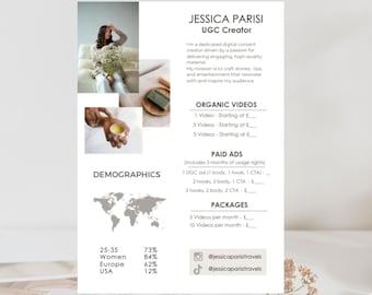Mediakit canvassjabloon voor 1 pagina | Instagram-mediakit | Sjabloon Influencer-tariefblad | Blogger-persmap | Kit voor UGC Creator