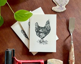 Chicken Handmade linocut greeting card