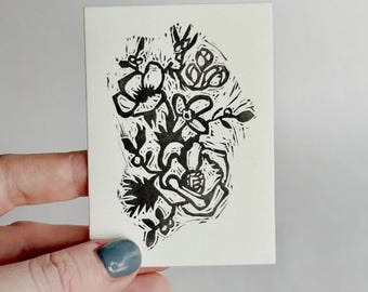 Flowers Handmade linocut greeting card