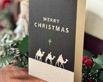 Christmas Camels Handmade linocut greeting card
