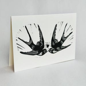 Love Birds, Handmade linocut greeting card