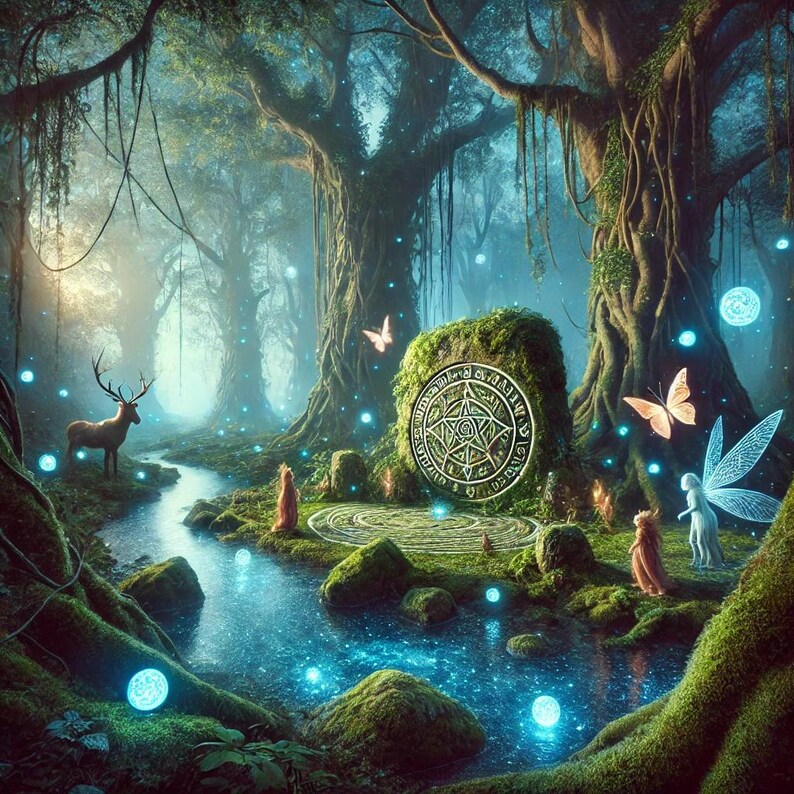 Enchanted Forest Art Print Magical Woodland Scene Mystical Fairyland