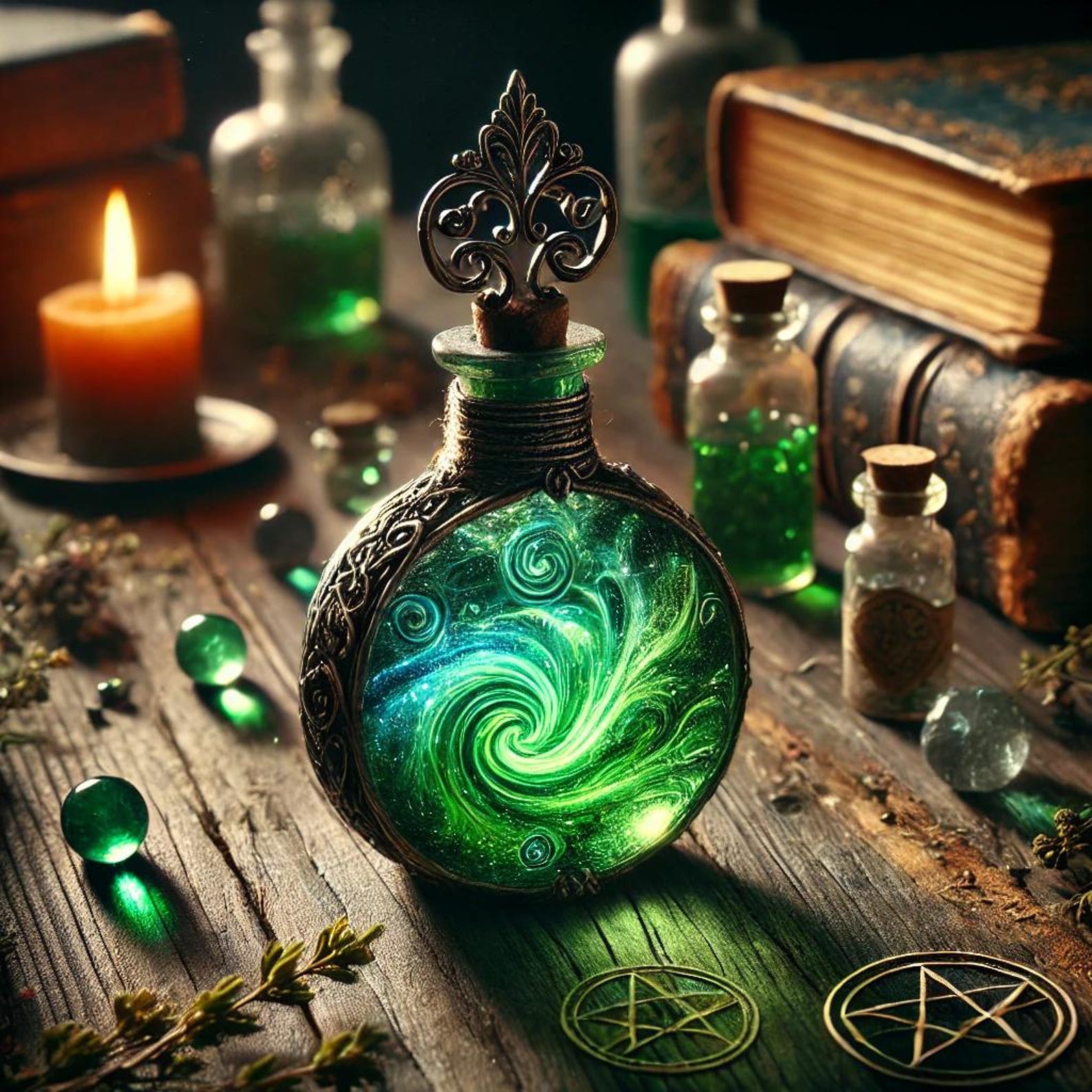 Mystical Potion Bottles Glowing Elixirs Digital Art Print Wall Art AI ...