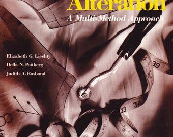 May include: A book cover titled "Fitting & Pattern Alteration" with a multi-method approach. The image features sewing tools like a measuring tape, a tracing wheel, and pins, suggesting a sewing or tailoring theme.