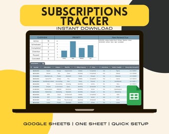 Subscription Tracker Spreadsheet | digital subscription manager | google sheets template with dashboard & renewal reminders