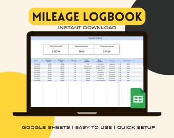 Mileage Log Template Spreadsheet for Google Sheets Log, Mileage Calculator, Mileage Tracker, Small Bussiness, Travel Chart, IRS Rate