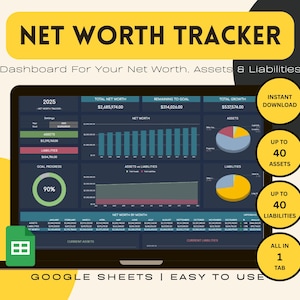 Nettowaarde-tracker-spreadsheet | Uitgebreid financieel dashboard | Activa en passiva-spreadsheet | Sjabloon voor persoonlijke financiële planning