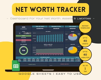 Net Worth Tracker Spreadsheet | Comprehensive Financial Dashboard | Assets & Liabilities Spreadsheet | Personal Finance Planning Template