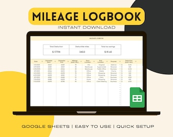 Mileage Log Template Spreadsheet for Google Sheets Log, Mileage Calculator, Mileage Tracker, Small Bussiness Mileage, Travel Chart, IRS Rate
