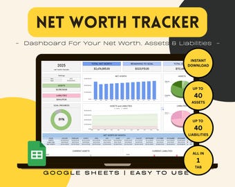 Net Worth Tracker Spreadsheet | Comprehensive Financial Dashboard | Assets & Liabilities Spreadsheet | Personal Finance Planning Template