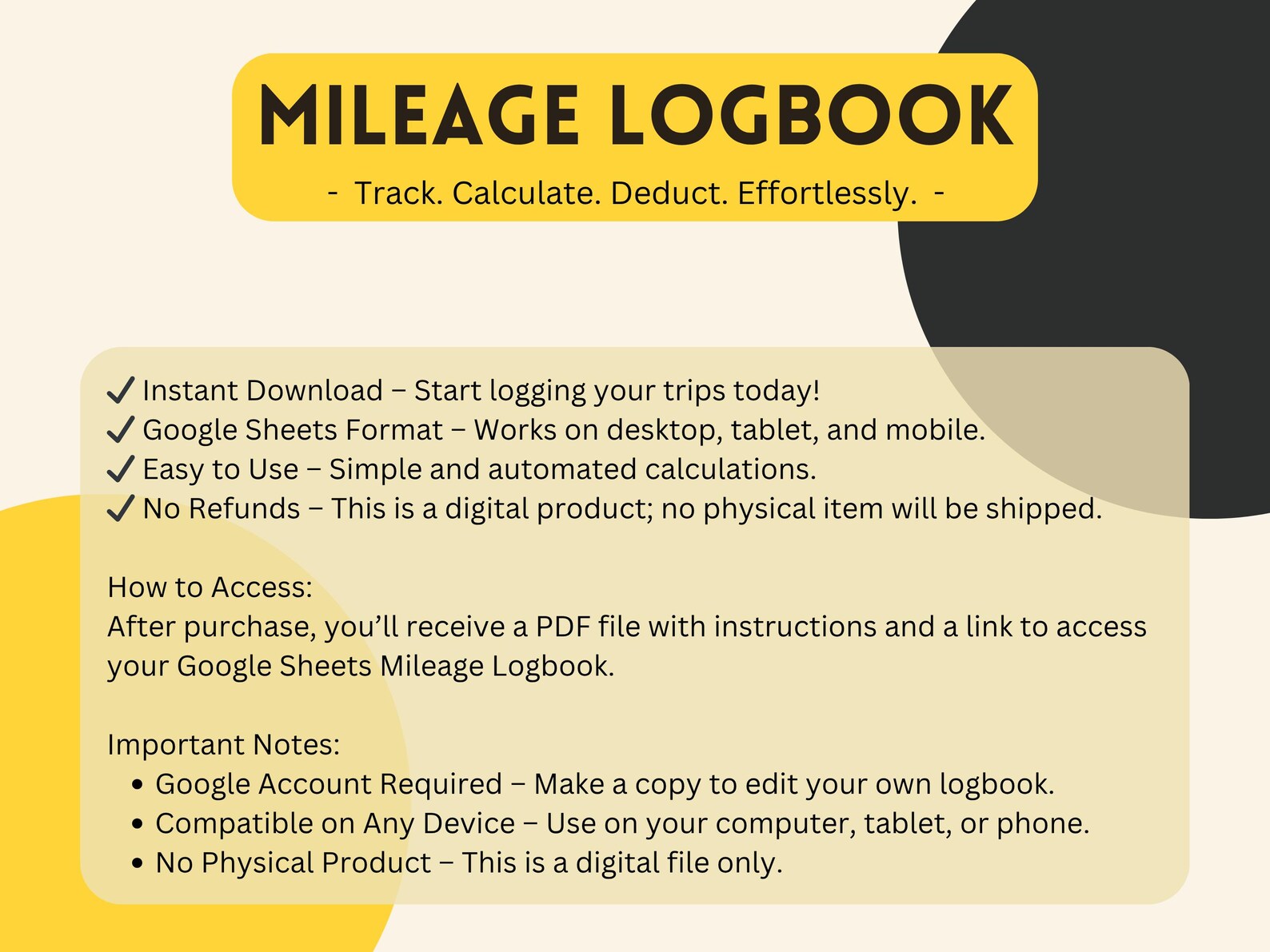 Mileage Log Template Spreadsheet for Google Sheets Log, Mileage ...