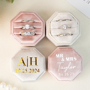 パーソナライズされたリングボックス、カスタム 3 スロット ベルベット リング ボックス、結婚指輪ベア ボックス、婚約指輪ホルダー、結婚記念品、記念日のギフト