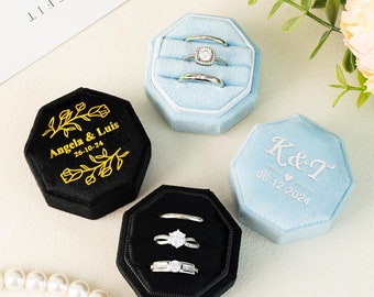 Triple Slot Octagon Velvet Ring Box | Custom Wedding Ring Box | Engagement Ring Box | Triple Slot | Modern Ring Box | Custom Ring Box