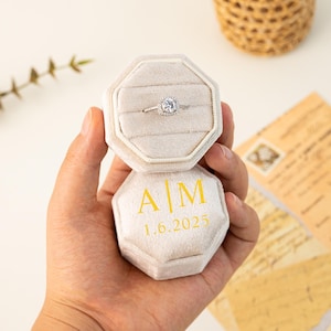 Personalized Velvet Ring Box: Triple Slot Octagon Jewelry Box, Wedding & Anniversary Gifts image 8