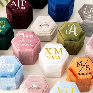 Wedding Ring Box, Double Slots Personalized Velvet Ring Box, Engagement Ring Box, Proposal Ring Box, Engagement Gift, Anniversary Gifts
