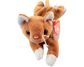 Ty Beanie Baby Nip the Cat Brown 1993 Błędy w etykietach Granulki PVC RZADKIE Wycofane