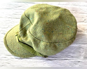 Gorra vintage de lana de tweed verde moteado